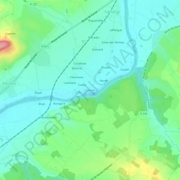 Mappa topografica Lustrac, altitudine, rilievo