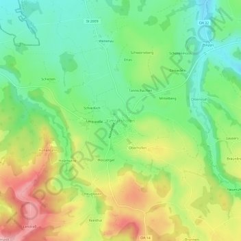 Mappa topografica Kimratshofen, altitudine, rilievo