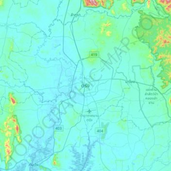 Mappa topografica Trang, altitudine, rilievo