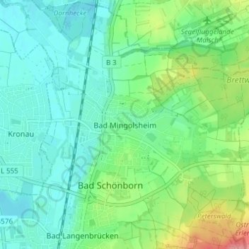 Mappa topografica Bad Mingolsheim, altitudine, rilievo