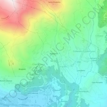 Mappa topografica Belvedere, altitudine, rilievo