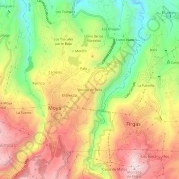 Mappa topografica Vínculo de Solís, altitudine, rilievo