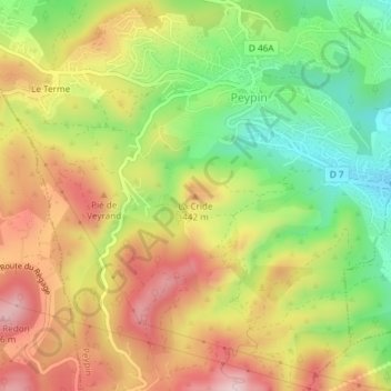 Mappa topografica La Cride, altitudine, rilievo
