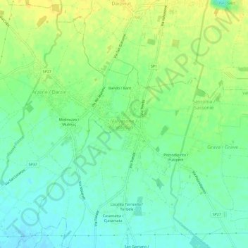 Mappa topografica Valvasone, altitudine, rilievo