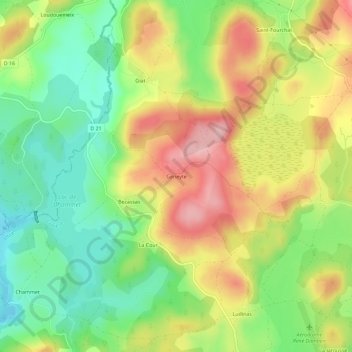 Mappa topografica Geneyte, altitudine, rilievo