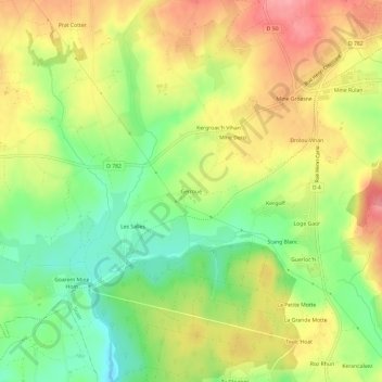 Mappa topografica Gerroué, altitudine, rilievo