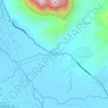 Mappa topografica Gulang-gulang, altitudine, rilievo