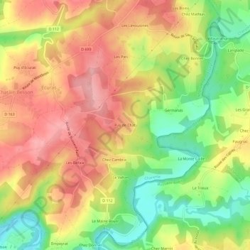 Mappa topografica Puy de Chat, altitudine, rilievo