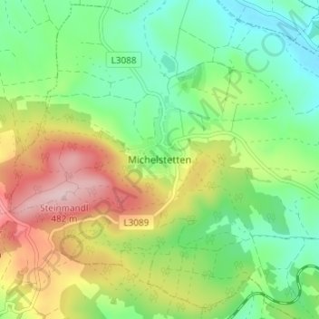 Mappa topografica Michelstetten, altitudine, rilievo