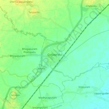 Mappa topografica Gollaprolu, altitudine, rilievo
