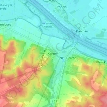 Mappa topografica Katemin, altitudine, rilievo