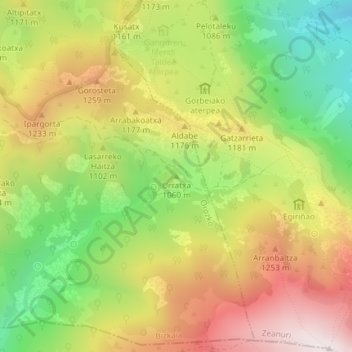 Mappa topografica Urratxa, altitudine, rilievo