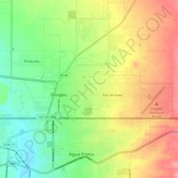 Mappa topografica Douglas, altitudine, rilievo