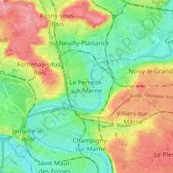 Mappa topografica Le Perreux-sur-Marne, altitudine, rilievo