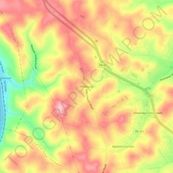 Mappa topografica Fellsburg, altitudine, rilievo