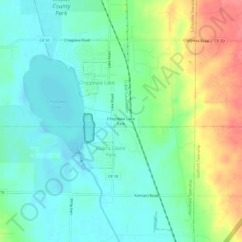 Mappa topografica Chippewa Lake Park, altitudine, rilievo