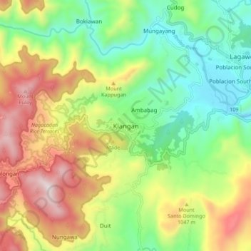 Mappa topografica Kiangan, altitudine, rilievo