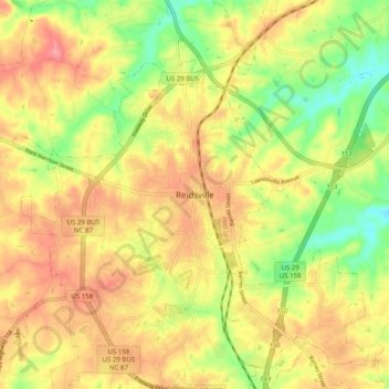 Mappa topografica Reidsville, altitudine, rilievo