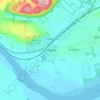 Mappa topografica St Madoes, altitudine, rilievo
