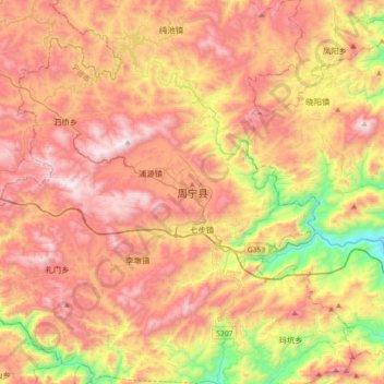 Mappa topografica 周宁县, altitudine, rilievo