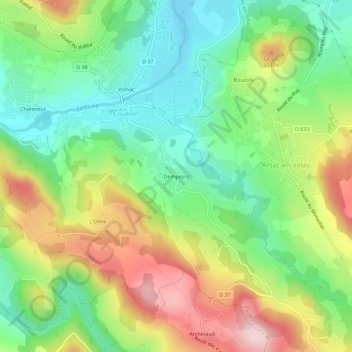 Mappa topografica Dempeyre, altitudine, rilievo