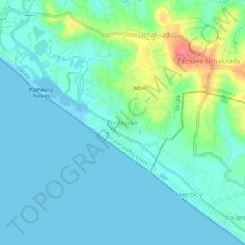Mappa topografica Pozhiyoor, altitudine, rilievo