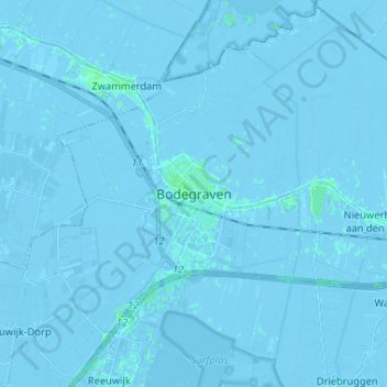 Mappa topografica Bodegraven, altitudine, rilievo