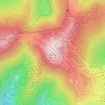 Mappa topografica Grand Ballon, altitudine, rilievo
