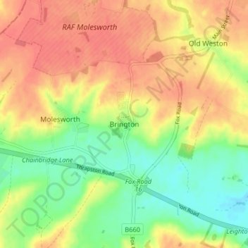 Mappa topografica Brington, altitudine, rilievo
