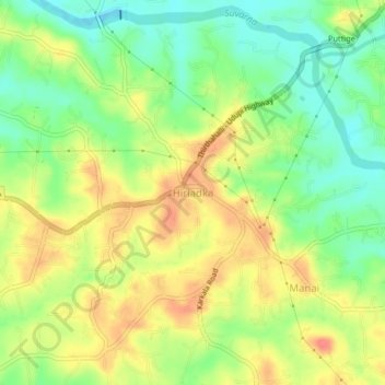 Mappa topografica Hiriadka, altitudine, rilievo