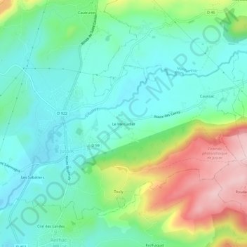 Mappa topografica Le Mercadier, altitudine, rilievo