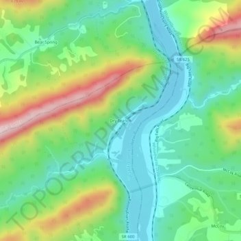 Mappa topografica Dry Branch, altitudine, rilievo
