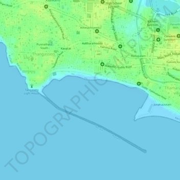 Mappa topografica Kollam Port, altitudine, rilievo