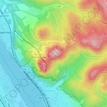 Mappa topografica Wolkenburg, altitudine, rilievo