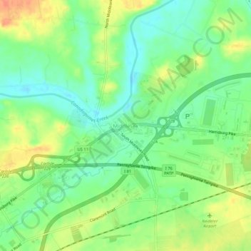 Mappa topografica Middlesex, altitudine, rilievo