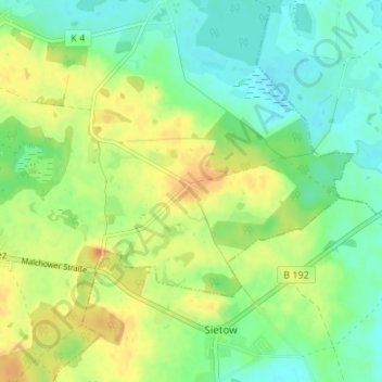 Mappa topografica Poppentin, altitudine, rilievo