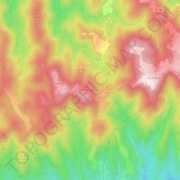 Mappa topografica Les Margoutons, altitudine, rilievo