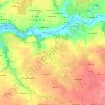 Mappa topografica Montigné sur Moine, altitudine, rilievo