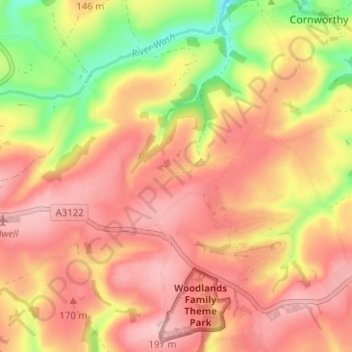 Mappa topografica Allaleigh, altitudine, rilievo