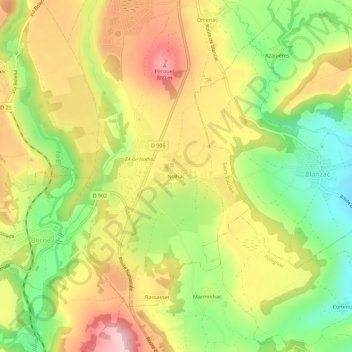 Mappa topografica Nolhac, altitudine, rilievo