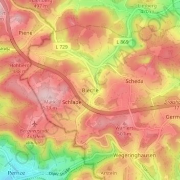 Mappa topografica Bleche, altitudine, rilievo