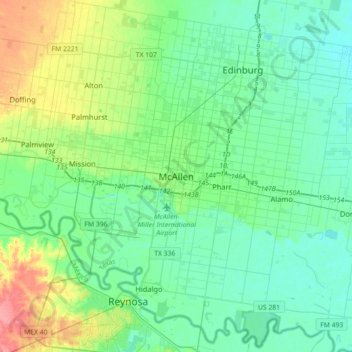 Mappa topografica McAllen, altitudine, rilievo