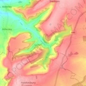 Mappa topografica Lower Kilcott, altitudine, rilievo