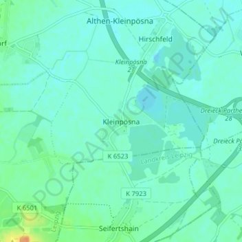 Mappa topografica Kleinpösna, altitudine, rilievo