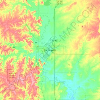 Mappa topografica Bartlesville, altitudine, rilievo