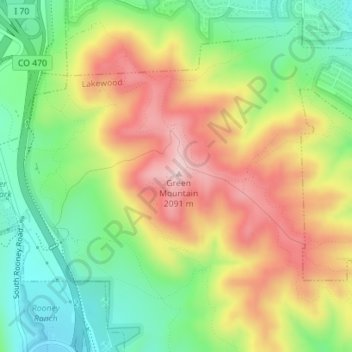 Mappa topografica Green Mountain, altitudine, rilievo