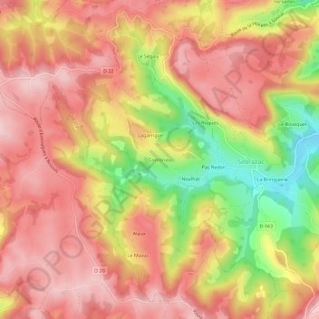 Mappa topografica Combrieu, altitudine, rilievo