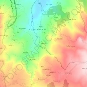 Mappa topografica Fechas, altitudine, rilievo