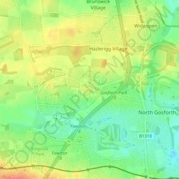 Mappa topografica Middle Brunton, altitudine, rilievo