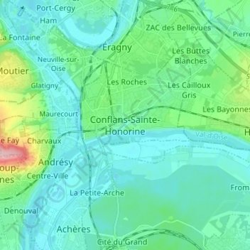 Mappa topografica Conflans-Sainte-Honorine, altitudine, rilievo